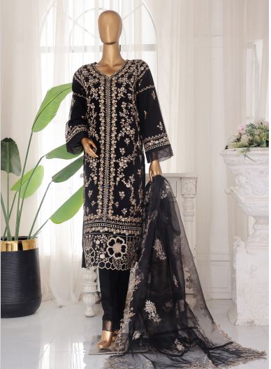 Bin Saeed Black Chiffon Stitched Small Pakistani Three Piece Party Wear Bangladesh