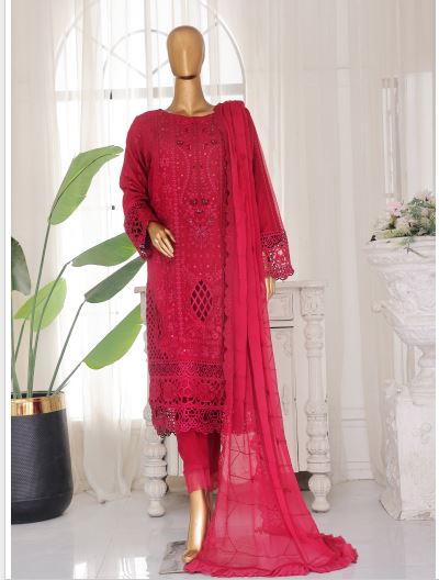 Bin Saeed Crimson Stitched Small Pakistani Three Piece Party Wear Bangladesh