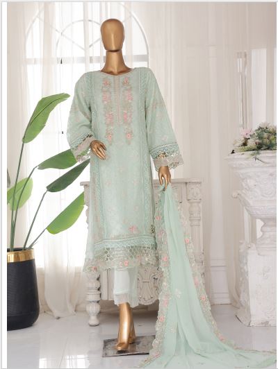 Bin Saeed Light Pastel Green Stitched Small Pakistani Three Piece Party Wear Bangladesh