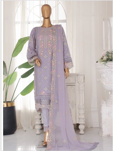 Bin Saeed Light Pastel Purple Stitched Small Pakistani Three Piece Party Wear Bangladesh